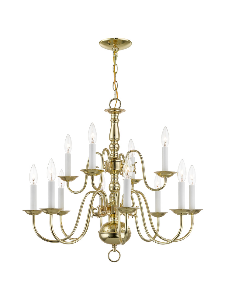 12 Light Polished Brass Chandelier