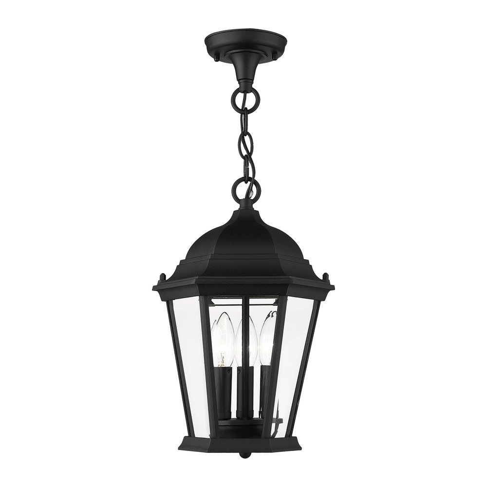 3 Lt Textured Black Outdoor Pendant Lantern