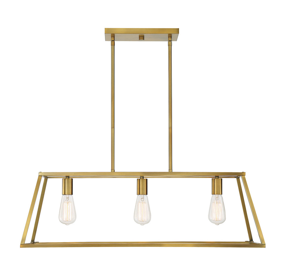 Denton 3-Light Linear Chandelier in Warm Brass