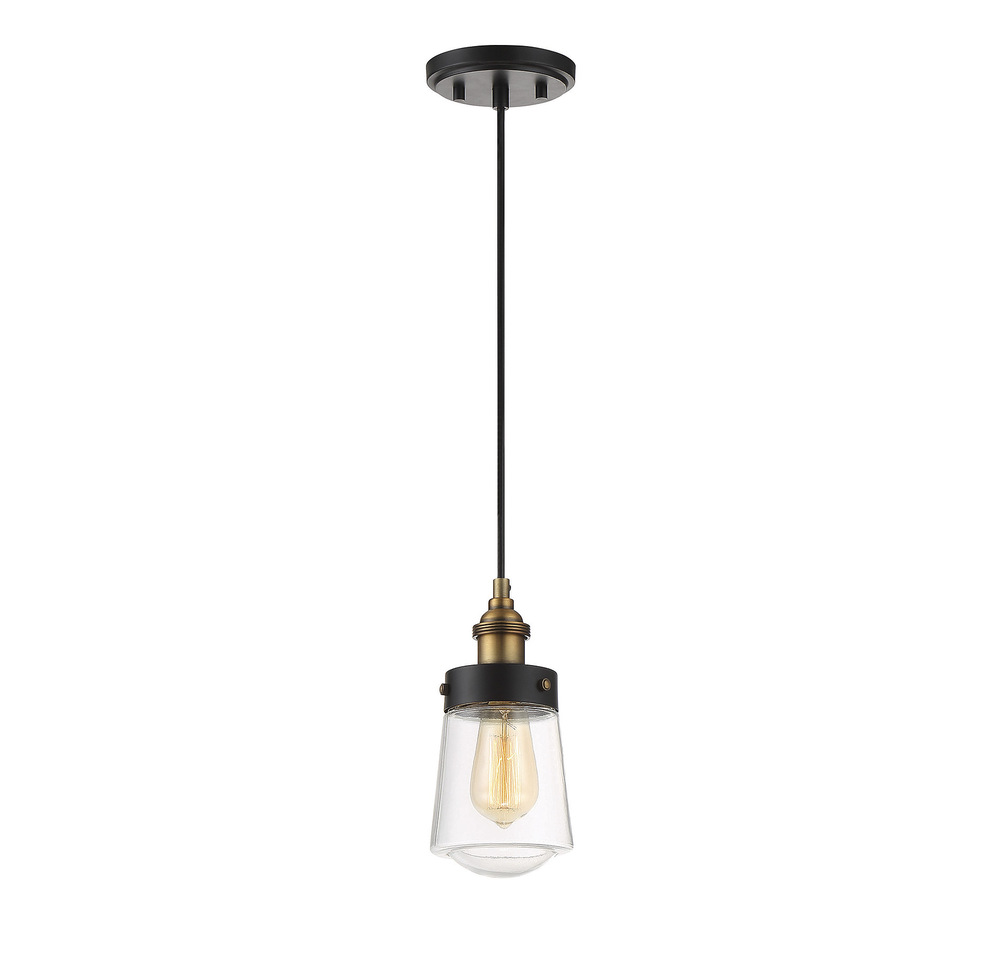 Macauley 1-Light Mini-Pendant in Vintage Black with Warm Brass