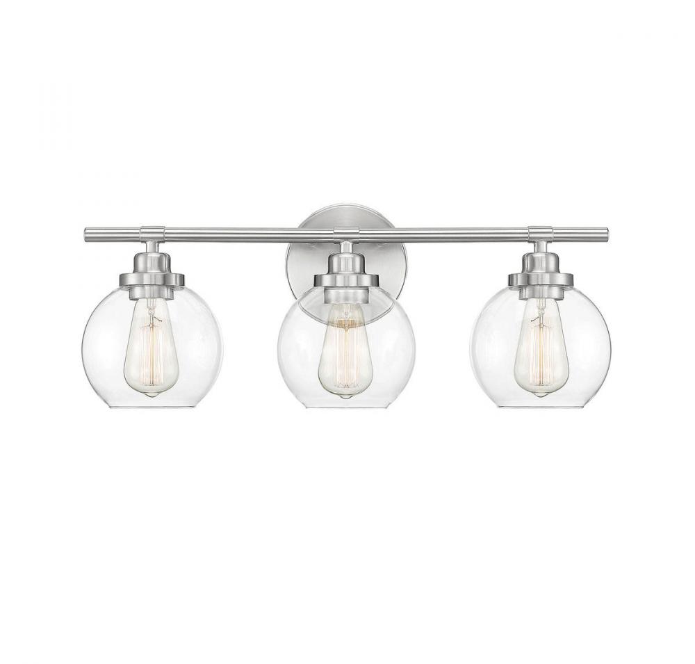 Carson 3-Light Bathroom Vanity Light in Satin Nickel