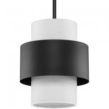 Progress P500398-31M - Silva Collection One-Light Matte Black White Linen Shade Pendant