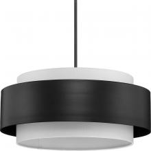 Progress P500400-31M - Silva Collection Three-Light Matte Black White Linen Shade Pendant