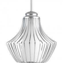 Progress P5324-121 - Finn Collection One-Light Metallic Silver Etched White Glass Global Pendant Light