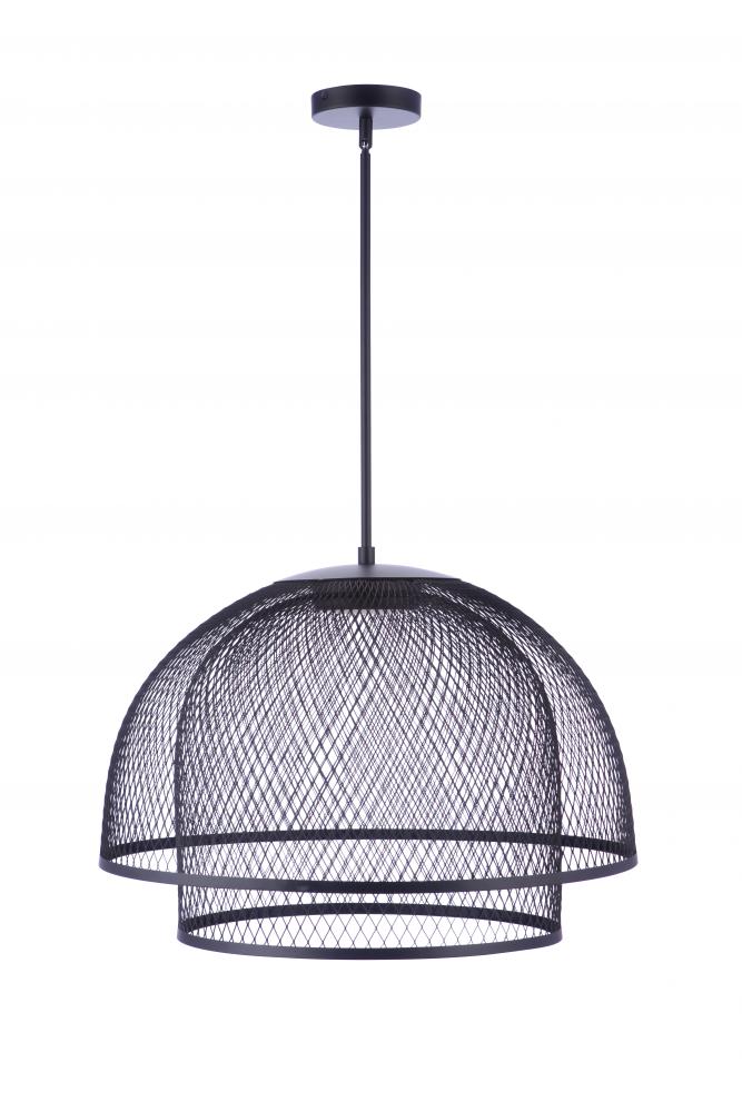 24.25” Diameter Sculptural Statement Metal Mesh Dome 2 Shade Pendant in Flat Black