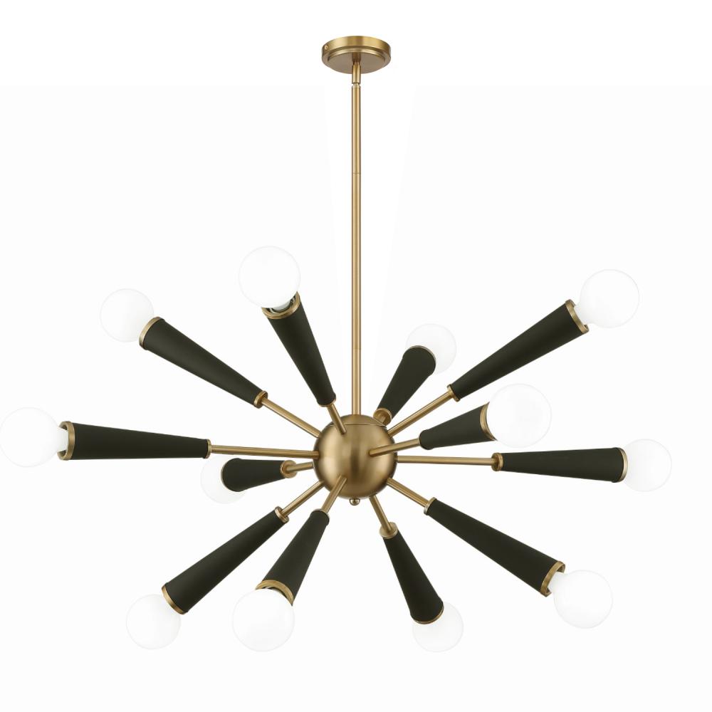 Zodiac 12 Light Aged Brass Chandelier