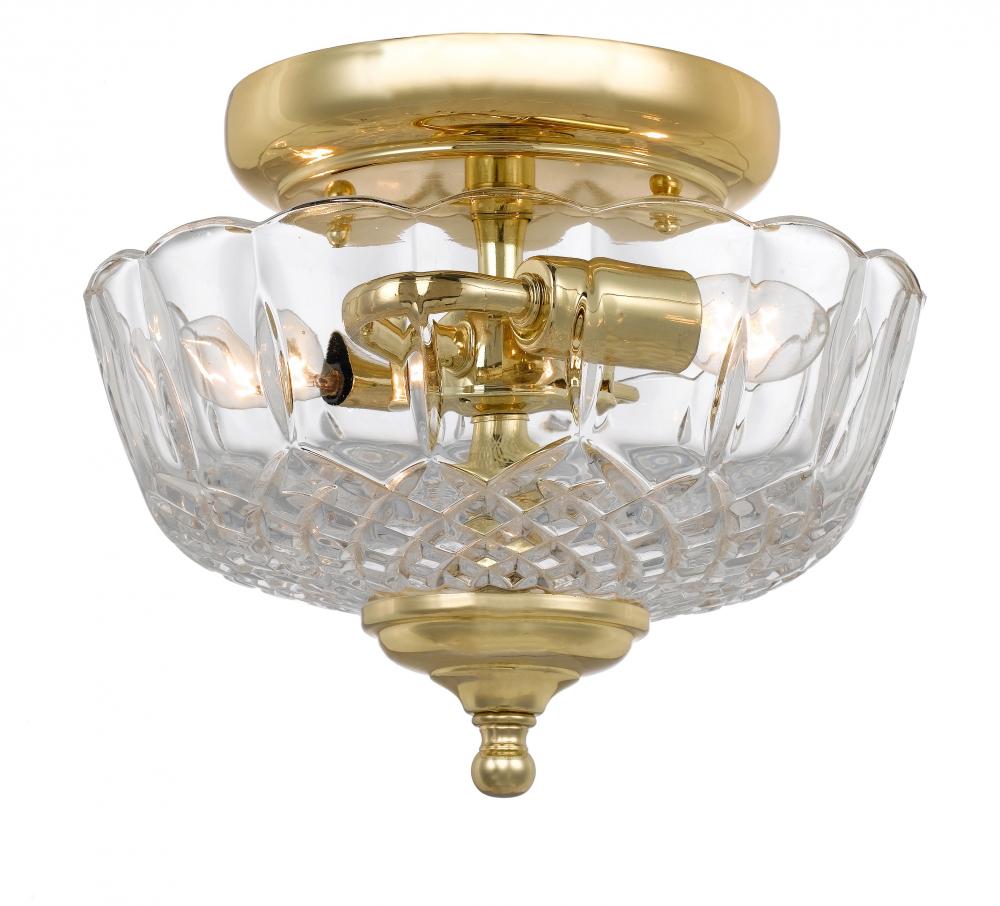 Crystorama 2 Light Polished Brass Crystal Semi Flush Mount