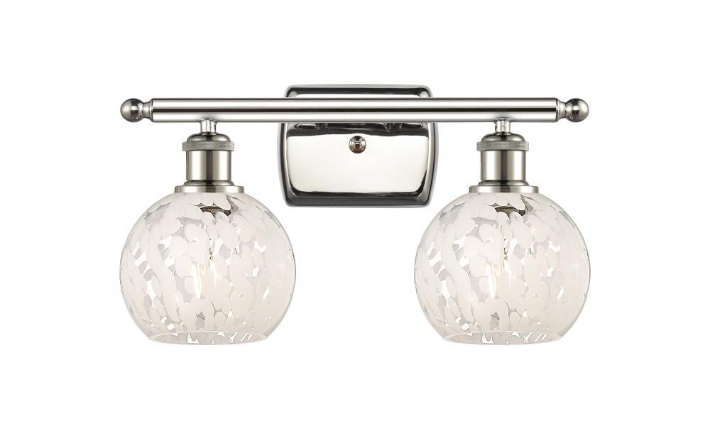 White Mouchette - 2 Light - 16 inch - Polished Nickel - Bath Vanity Light