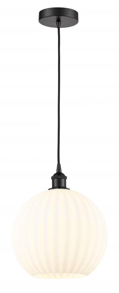 White Venetian - 1 Light - 12 inch - Matte Black - Cord Hung - Mini Pendant