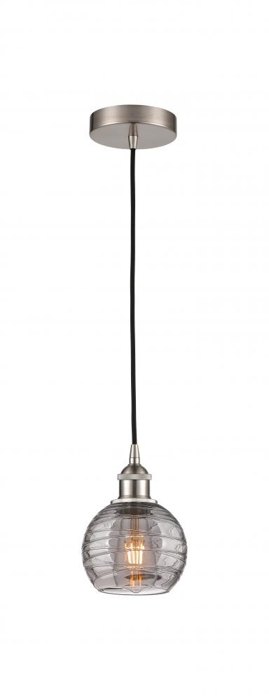 Athens Deco Swirl - 1 Light - 6 inch - Brushed Satin Nickel - Cord hung - Mini Pendant