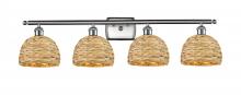 Innovations Lighting 516-4W-SN-RBD-8-NAT - Woven Rattan - 4 Light - 38 inch - Satin Nickel - Bath Vanity Light