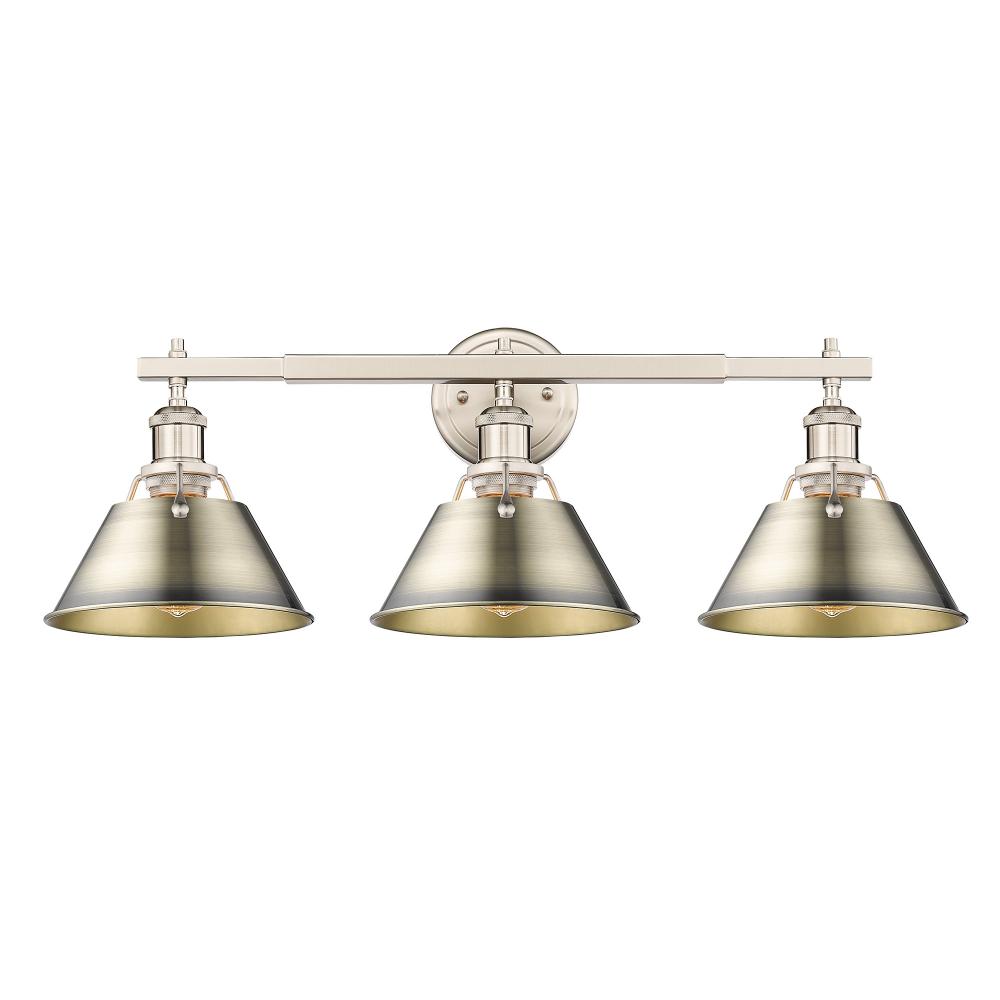 Orwell 3-Light Vanity Light in Pewter with Aged Brass