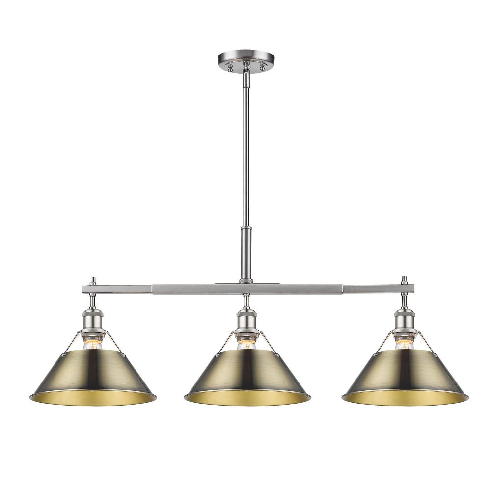 Orwell 3-Light Linear Pendant in Pewter with Aged Brass