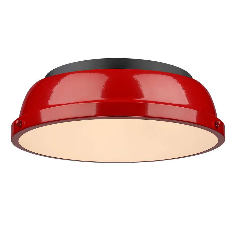 Duncan 14" Flush Mount in Matte Black with a Red Shade