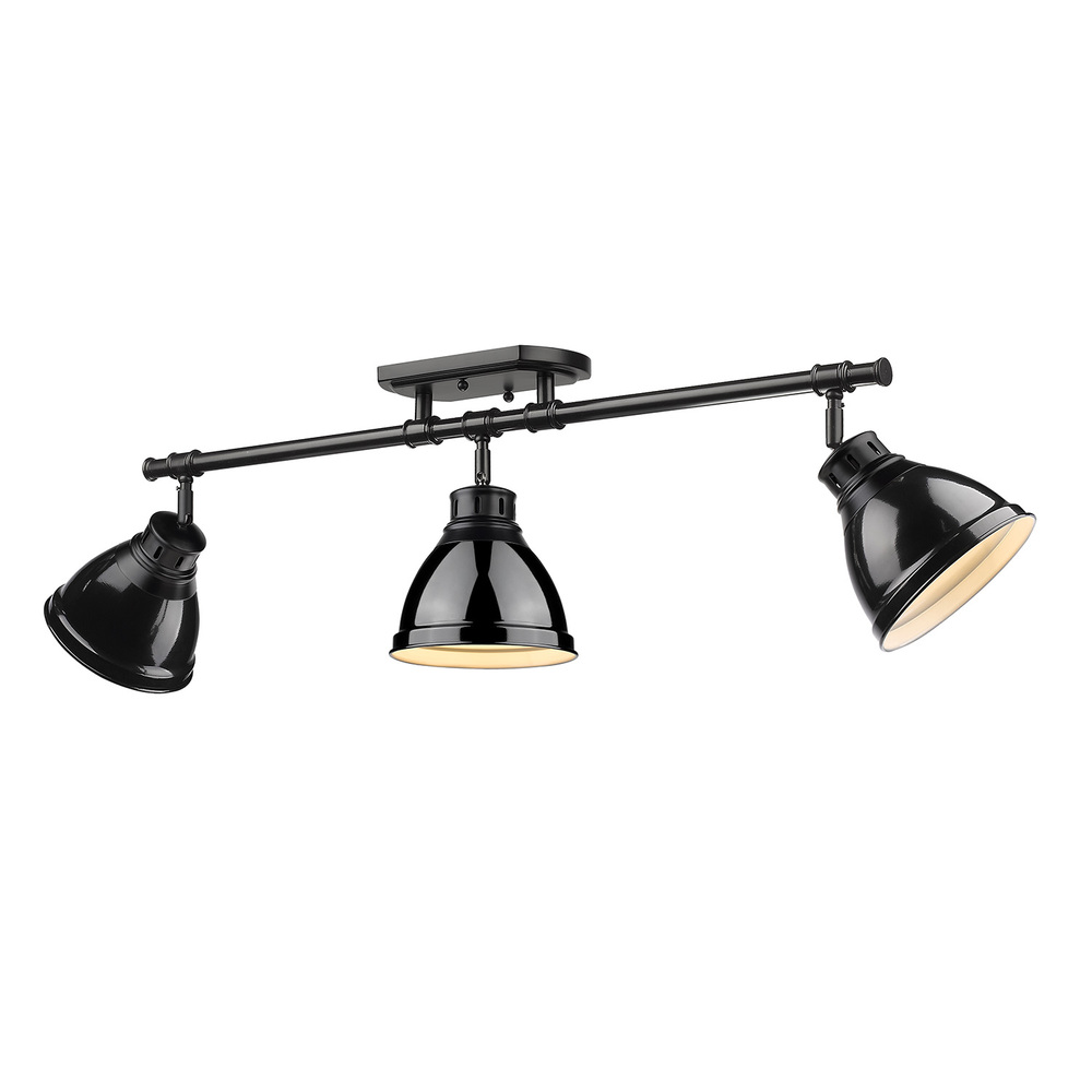 Duncan 3 Light Semi-Flush - Track Light in Matte Black with Black Shades