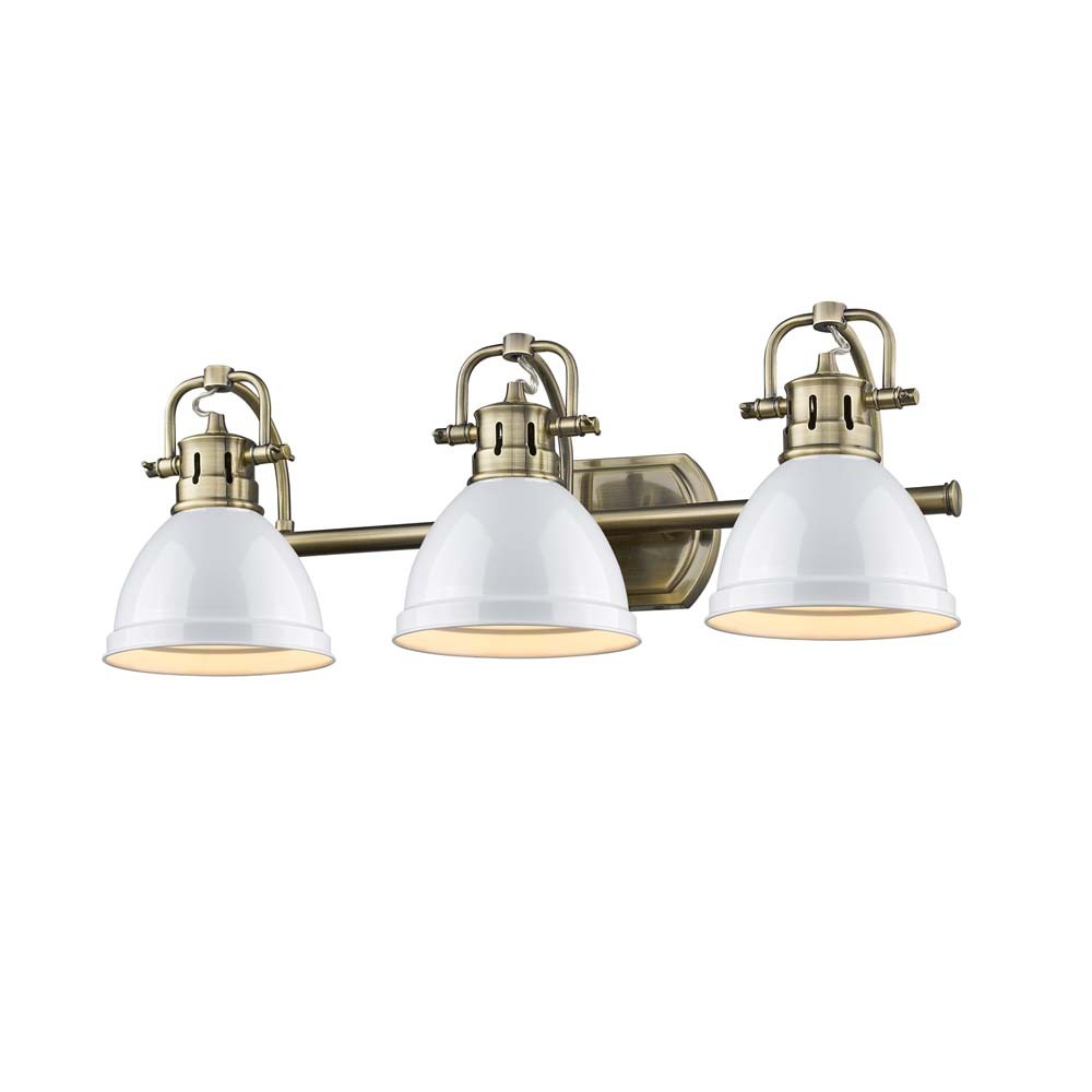 Duncan 3-Light Bath Vanity in Aged Brass with White