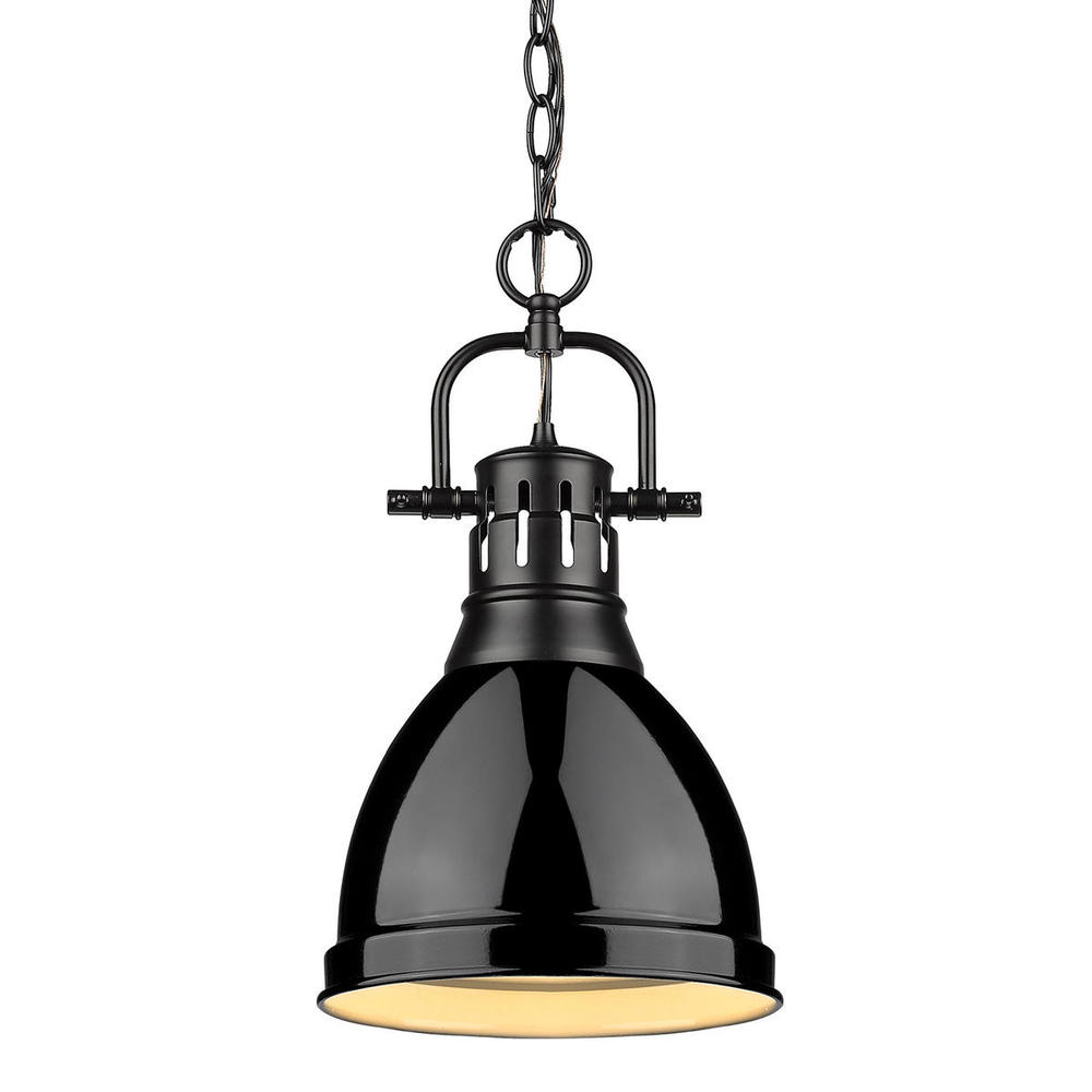 Duncan Small Pendant with Chain in Matte Black with Black