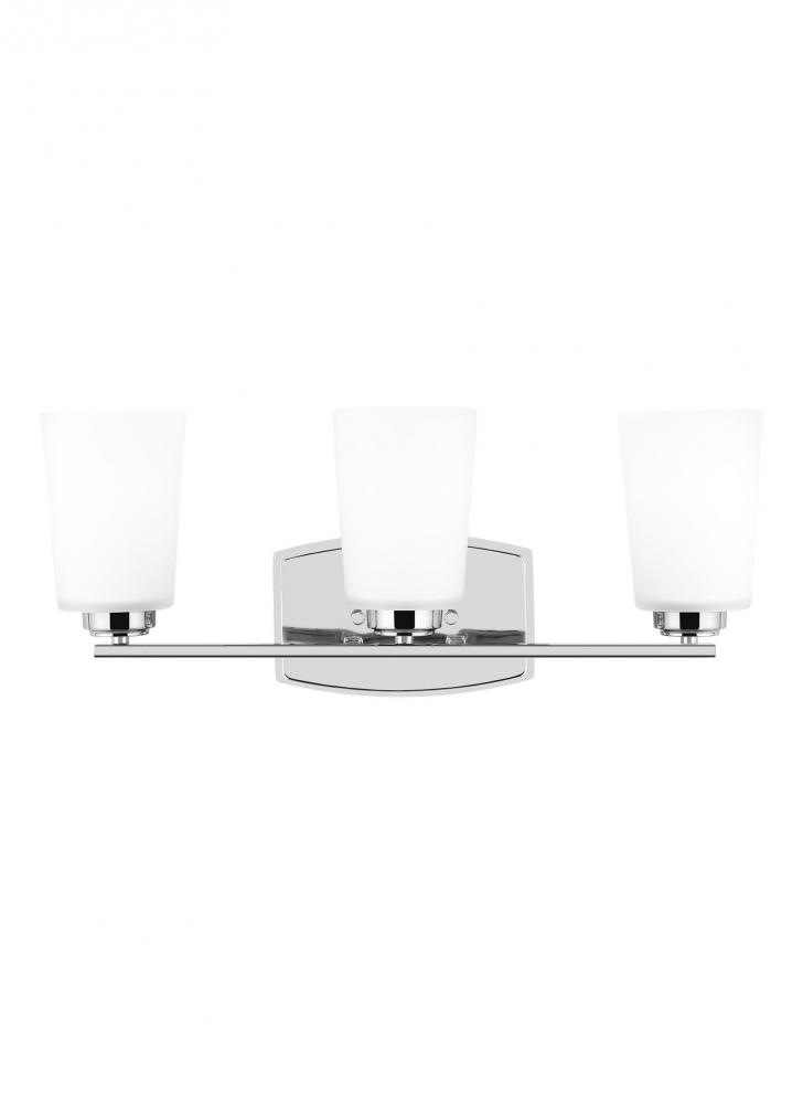 Franport transitional 3-light LED indoor dimmable bath vanity wall sconce in chrome silver finish wi