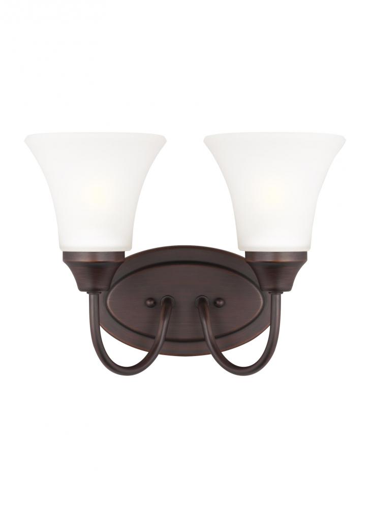 Holman traditional 2-light LED indoor dimmable bath vanity wall sconce in bronze finish with satin e