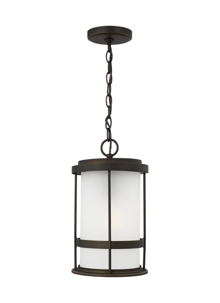 Wilburn modern 1-light LED outdoor exterior ceiling hanging pendant lantern in antique bronze finish