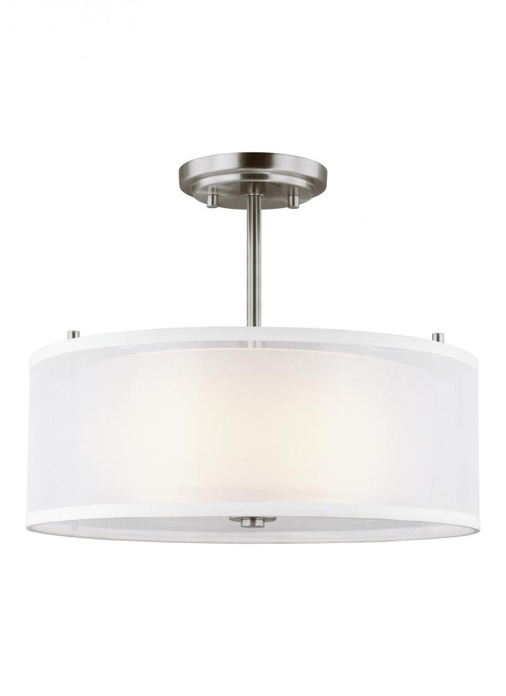 Elmwood Park traditional 2-light LED indoor dimmable ceiling semi-flush mount in brushed nickel silv