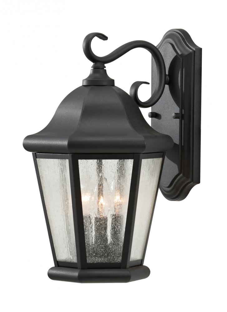 Martinsville traditional 3-light LED outdoor exterior large wall lantern sconce in black finish with