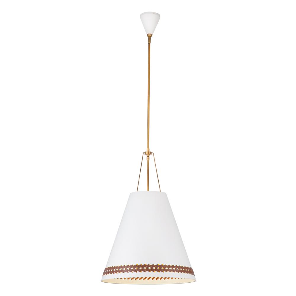 Brickell 20-in Matte White/Hazelnut Leather 3 Lights Pendant