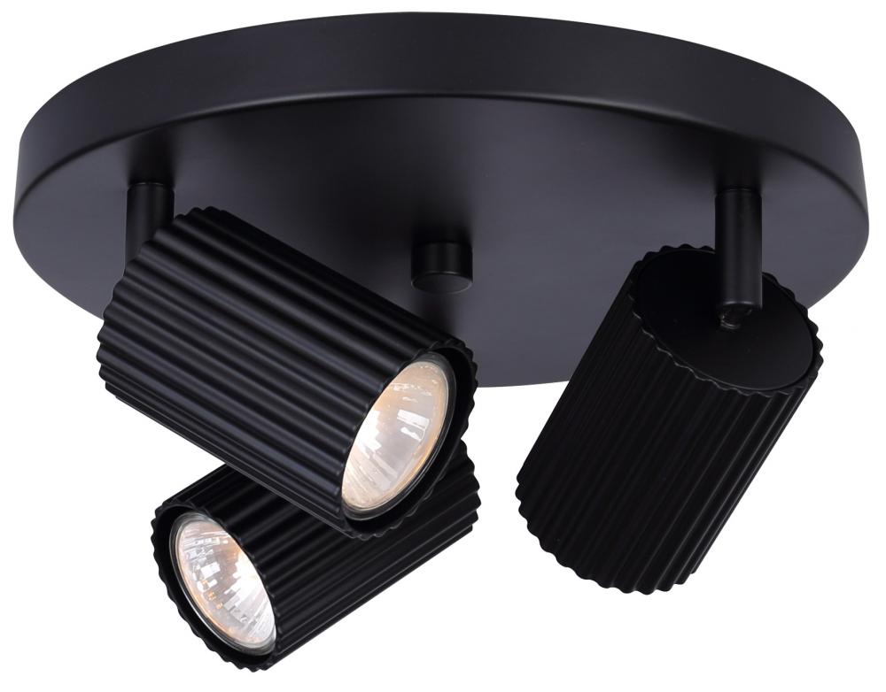 REXTON 3 Light 9.8 in. Ceiling/Wall Matte Black Track Light Kit with Matte Black Metal Shade