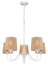 Canarm ICH2194B05WH - MWH Color, 5 Lt Chain Chandelier, Natural Rattan, 60W Type A, 27inch W x 23inch H