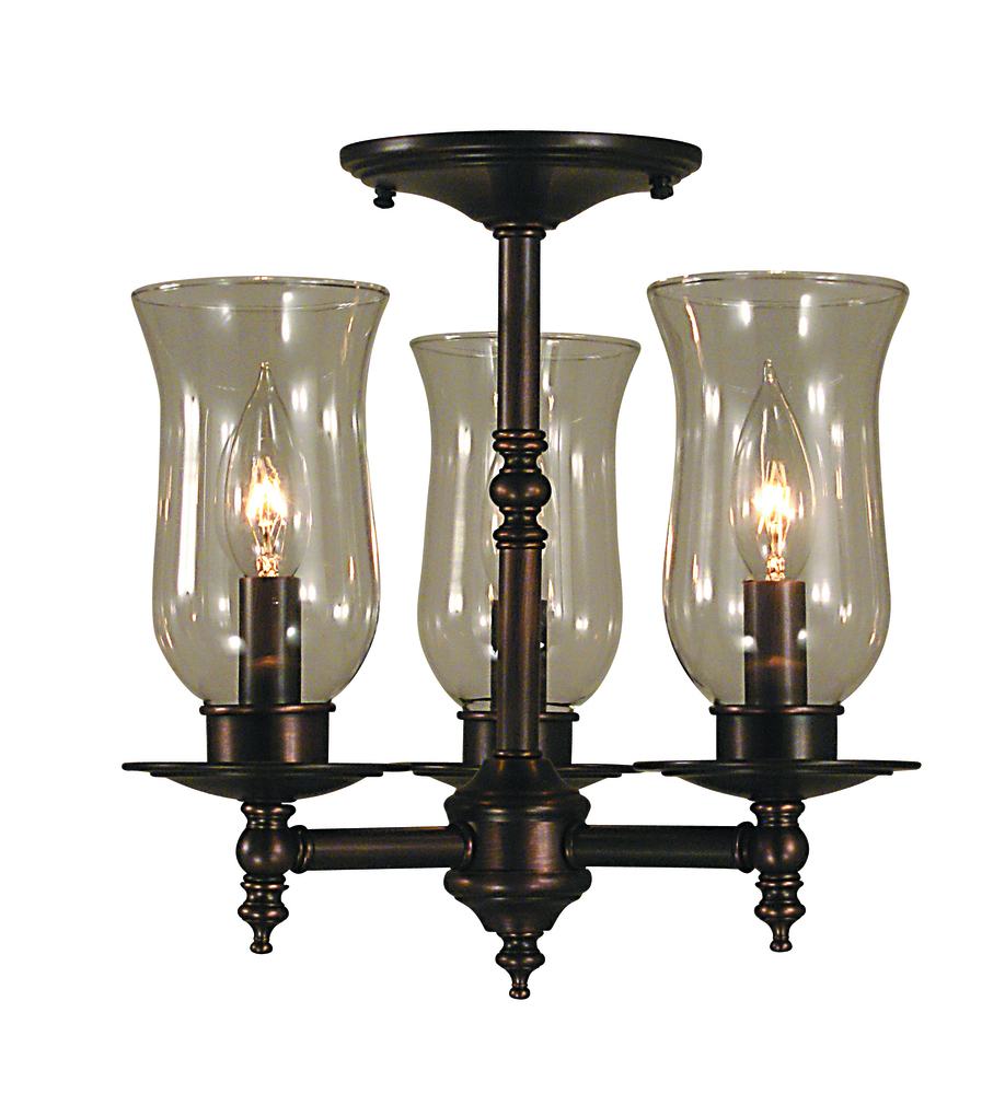 3-Light Polished Brass Sheraton Flush / Semi-Flush Mount