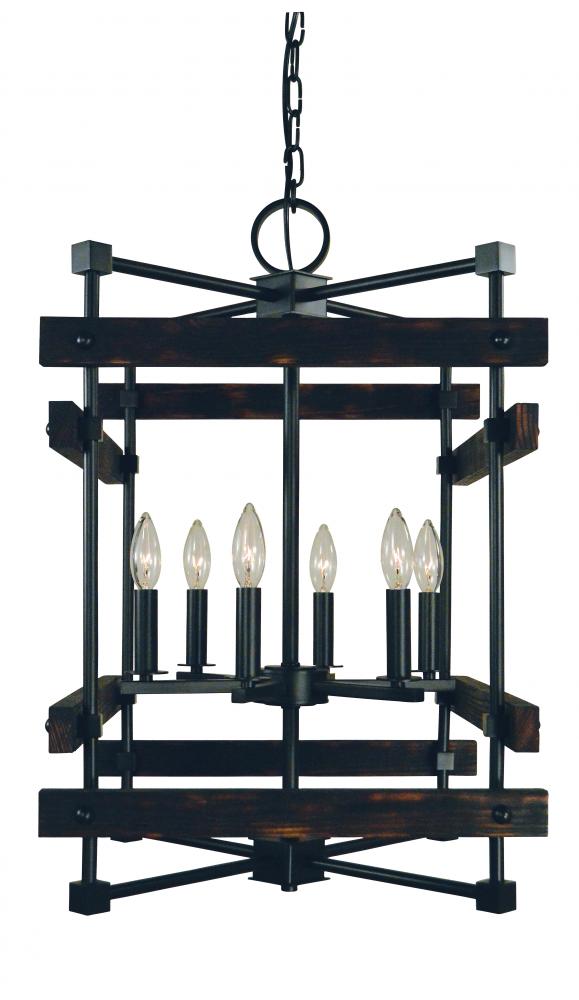 6-Light Matte Black Rustic Chic Chandelier