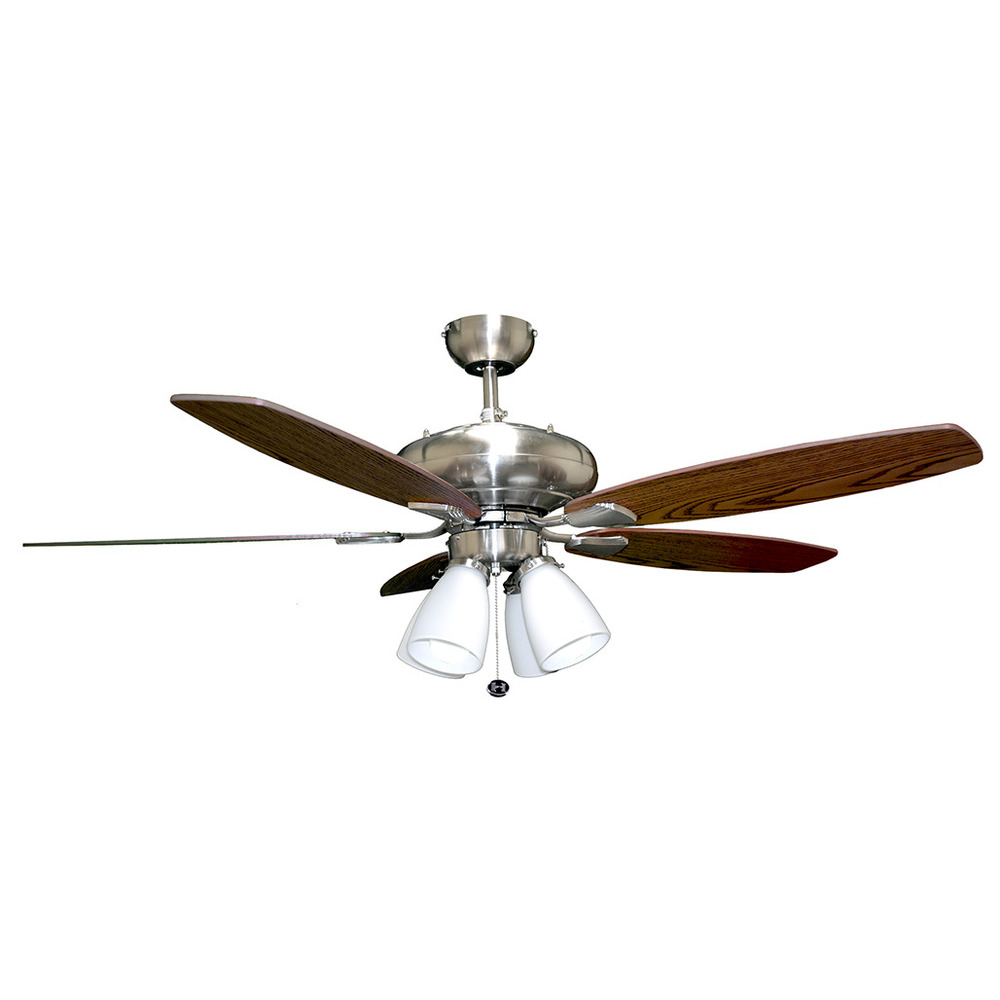 52" 5-Blade UFO Fan NK Silver/Walnut Blades 4-Light White Glass LED Kit